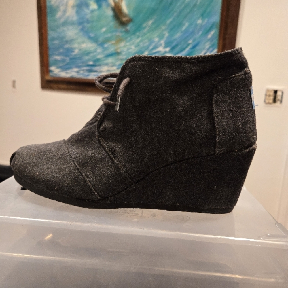 TOMS Gray Wedge Booties